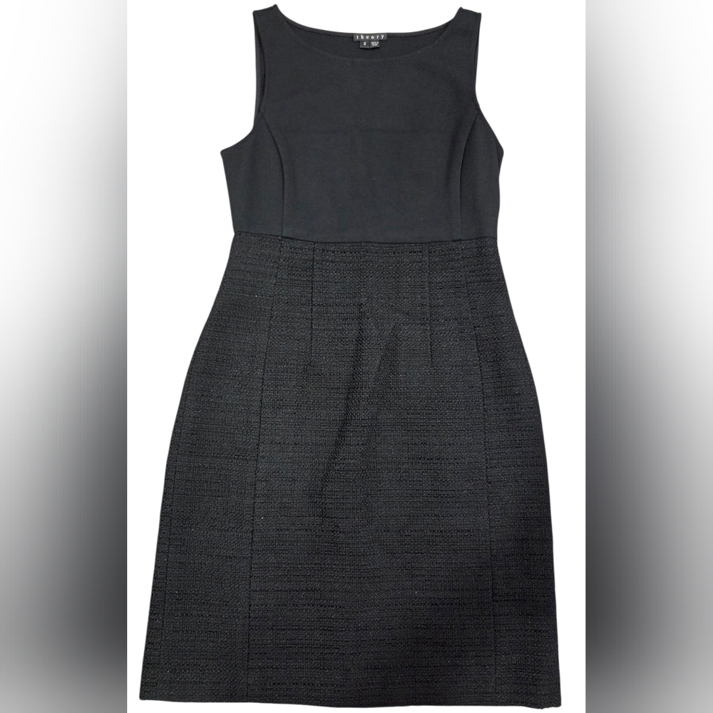 Theory Yeneth Wool Alpaca Black Tweed Dress 4 Stretch Sleeveless Career Size 2
